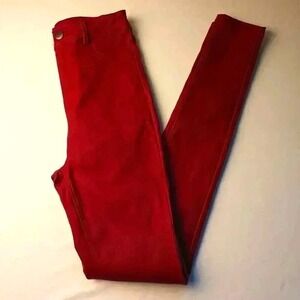 Fashion Nova High Rise Skinny Leg Faux Leather Coated Jeans Size XS Burgundy Red